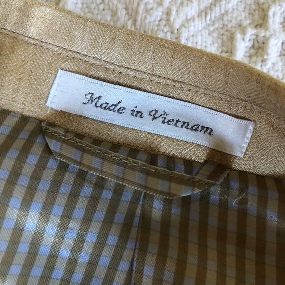 Chaps Linen Blend Blazer Tan Herringbone Sport Coat Jacket Size 42L Preppy - Picture 9 of 12